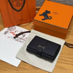 Hermes Bearn Wallet Handmade In Epsom Calfskin Leather Silver Hardware 2Z Blue Nuit - Image 9
