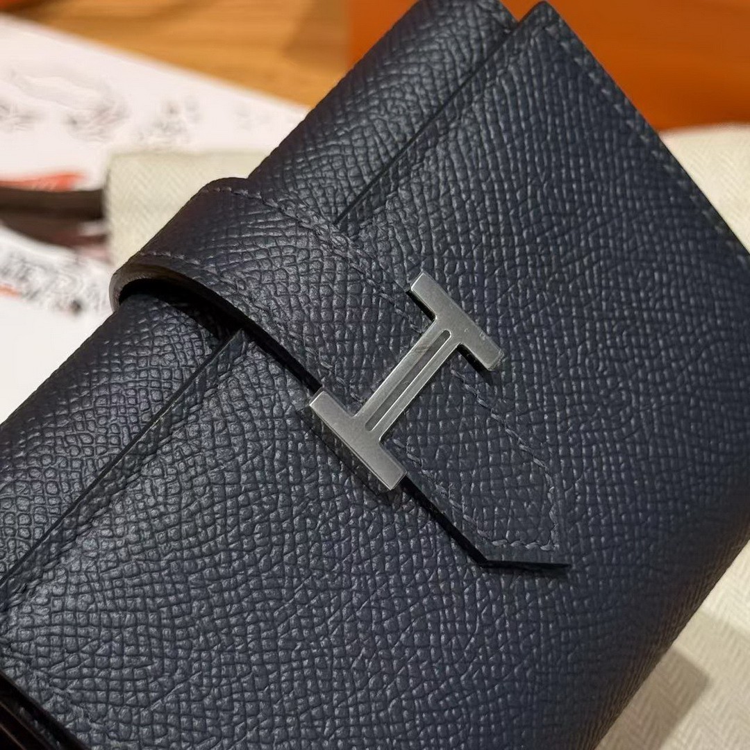 Hermes Bearn Wallet Handmade In Epsom Calfskin Leather Silver Hardware 2Z Blue Nuit - Image 8