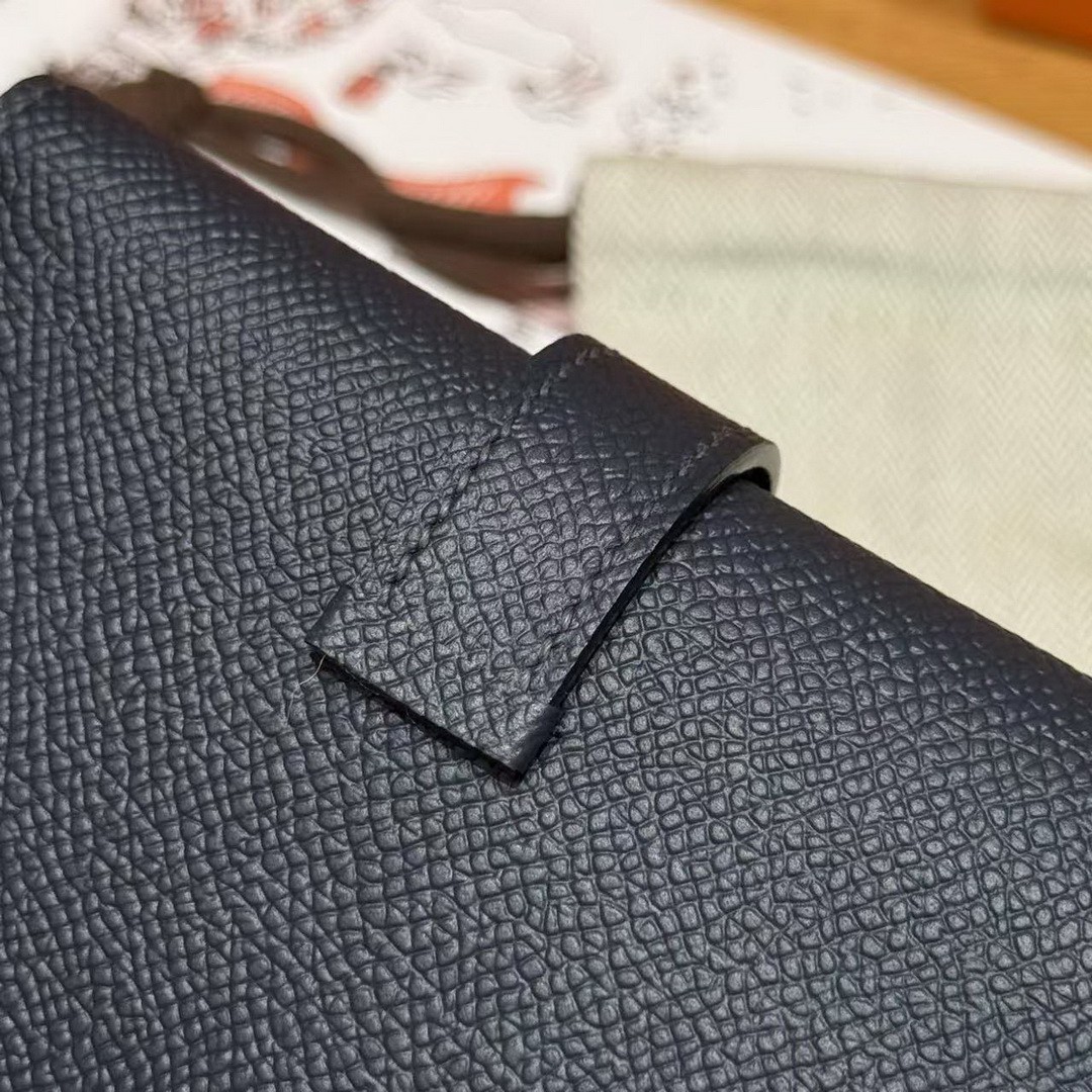 Hermes Bearn Wallet Handmade In Epsom Calfskin Leather Silver Hardware 2Z Blue Nuit - Image 7
