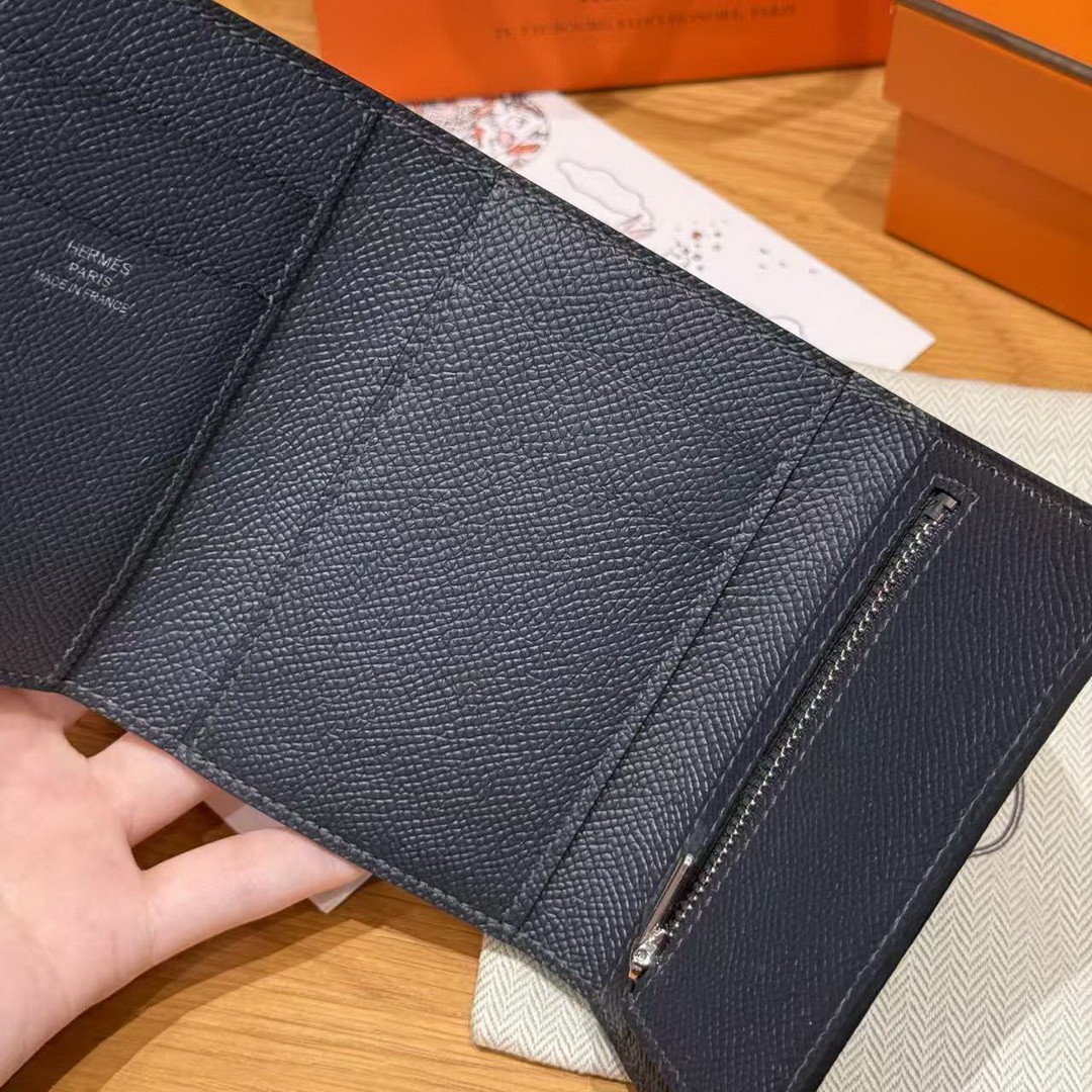 Hermes Bearn Wallet Handmade In Epsom Calfskin Leather Silver Hardware 2Z Blue Nuit - Image 6