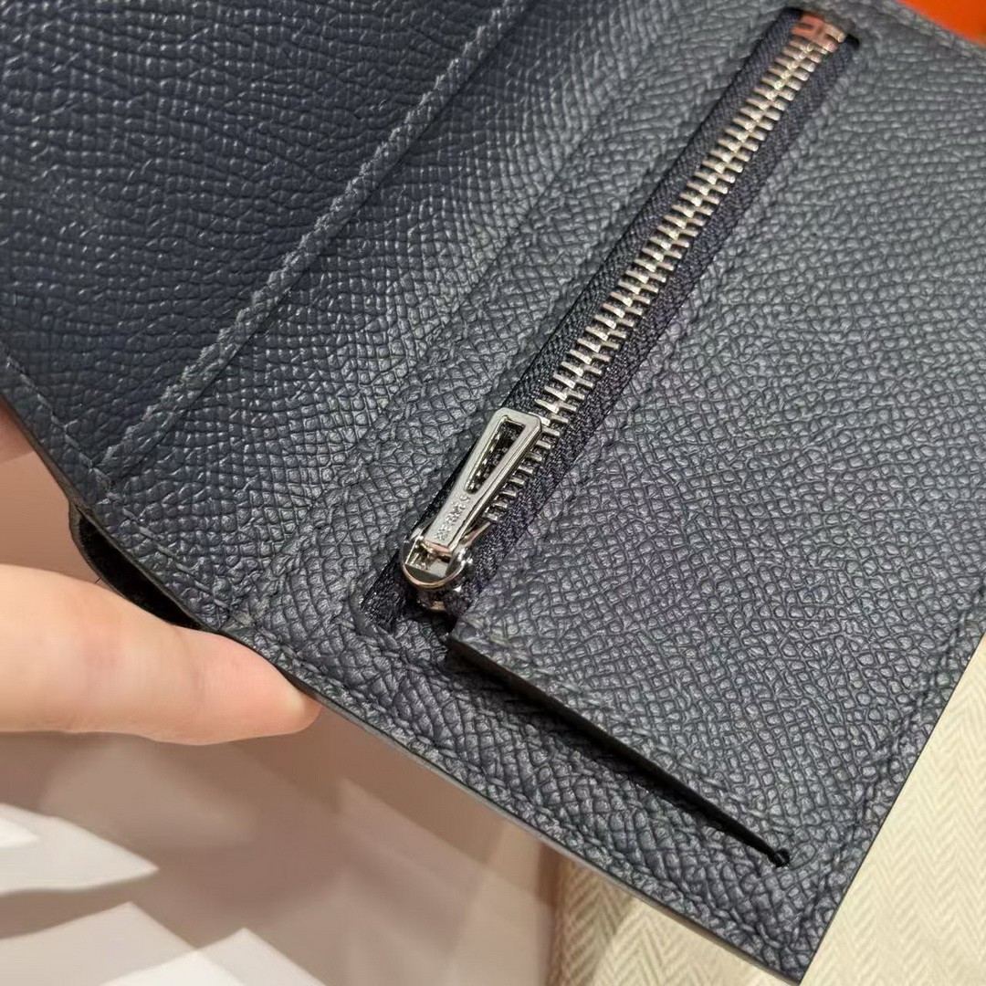 Hermes Bearn Wallet Handmade In Epsom Calfskin Leather Silver Hardware 2Z Blue Nuit - Image 4