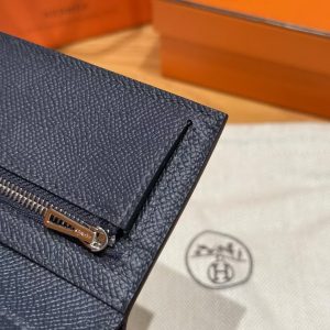Hermes Bearn Wallet Handmade In Epsom Calfskin Leather Silver Hardware 2Z Blue Nuit - Image 3