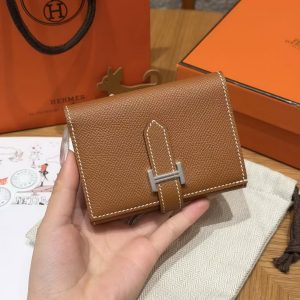 Hermes Bearn Wallet Handmade In Epsom Calfskin Leather Silver Hardware 37 Gold