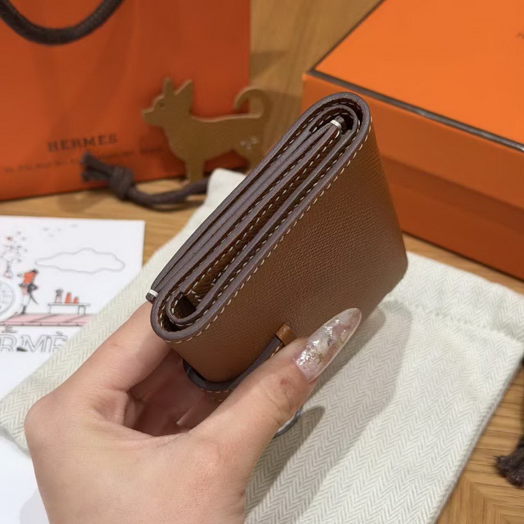 Hermes Bearn Wallet Handmade In Epsom Calfskin Leather Silver Hardware 37 Gold - Image 15
