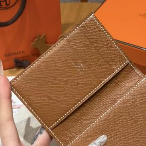 Hermes Bearn Wallet Handmade In Epsom Calfskin Leather Silver Hardware 37 Gold - Image 6