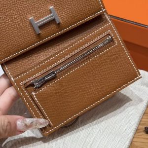 Hermes Bearn Wallet Handmade In Epsom Calfskin Leather Silver Hardware 37 Gold - Image 5