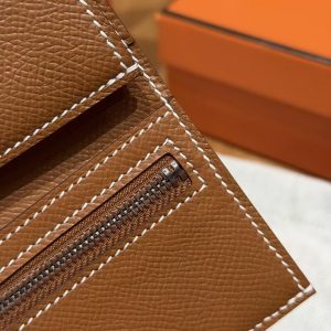 Hermes Bearn Wallet Handmade In Epsom Calfskin Leather Silver Hardware 37 Gold - Image 4