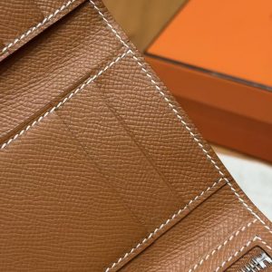Hermes Bearn Wallet Handmade In Epsom Calfskin Leather Silver Hardware 37 Gold - Image 3