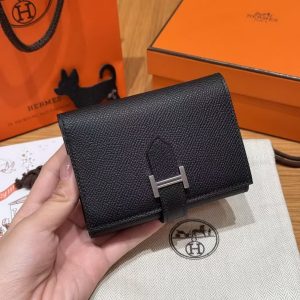 Hermes Bearn Wallet Handmade In Epsom Calfskin Leather Silver Hardware 89 Noir