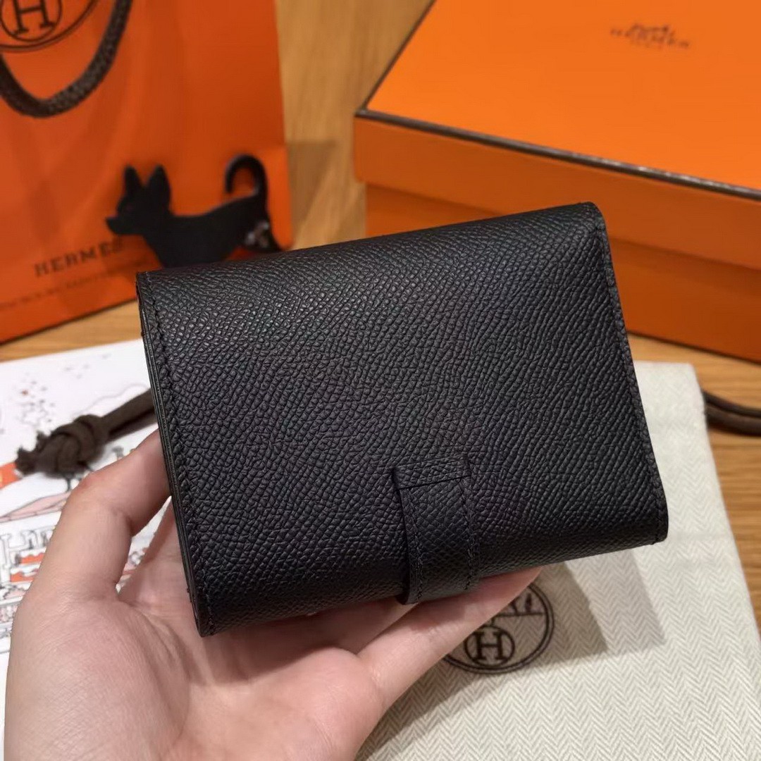 Hermes Bearn Wallet Handmade In Epsom Calfskin Leather Silver Hardware 89 Noir - Image 2