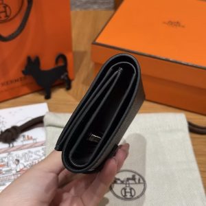 Hermes Bearn Wallet Handmade In Epsom Calfskin Leather Silver Hardware 89 Noir - Image 17
