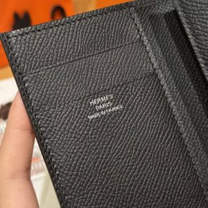 Hermes Bearn Wallet Handmade In Epsom Calfskin Leather Silver Hardware 89 Noir - Image 13