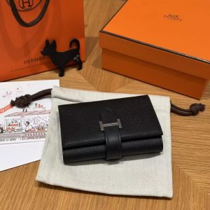 Hermes Bearn Wallet Handmade In Epsom Calfskin Leather Silver Hardware 89 Noir - Image 10