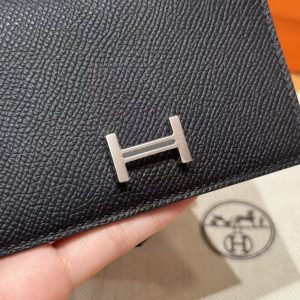 Hermes Bearn Wallet Handmade In Epsom Calfskin Leather Silver Hardware 89 Noir - Image 9