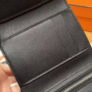 Hermes Bearn Wallet Handmade In Epsom Calfskin Leather Silver Hardware 89 Noir - Image 6