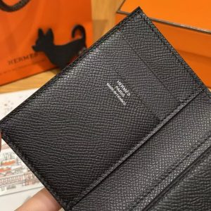 Hermes Bearn Wallet Handmade In Epsom Calfskin Leather Silver Hardware 89 Noir - Image 5