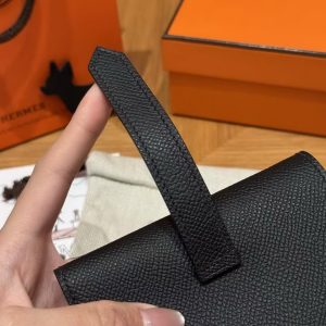 Hermes Bearn Wallet Handmade In Epsom Calfskin Leather Silver Hardware 89 Noir - Image 4