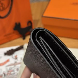 Hermes Bearn Wallet Handmade In Epsom Calfskin Leather Silver Hardware 89 Noir - Image 3