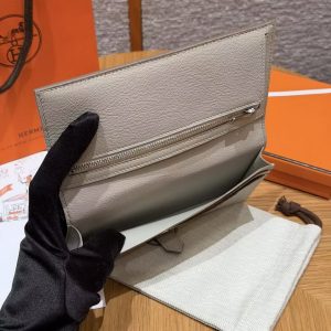 Hermes Bearn Wallet With Gusset Handmade In Alligator Leather Silver Hardware 8L Beton - Image 15