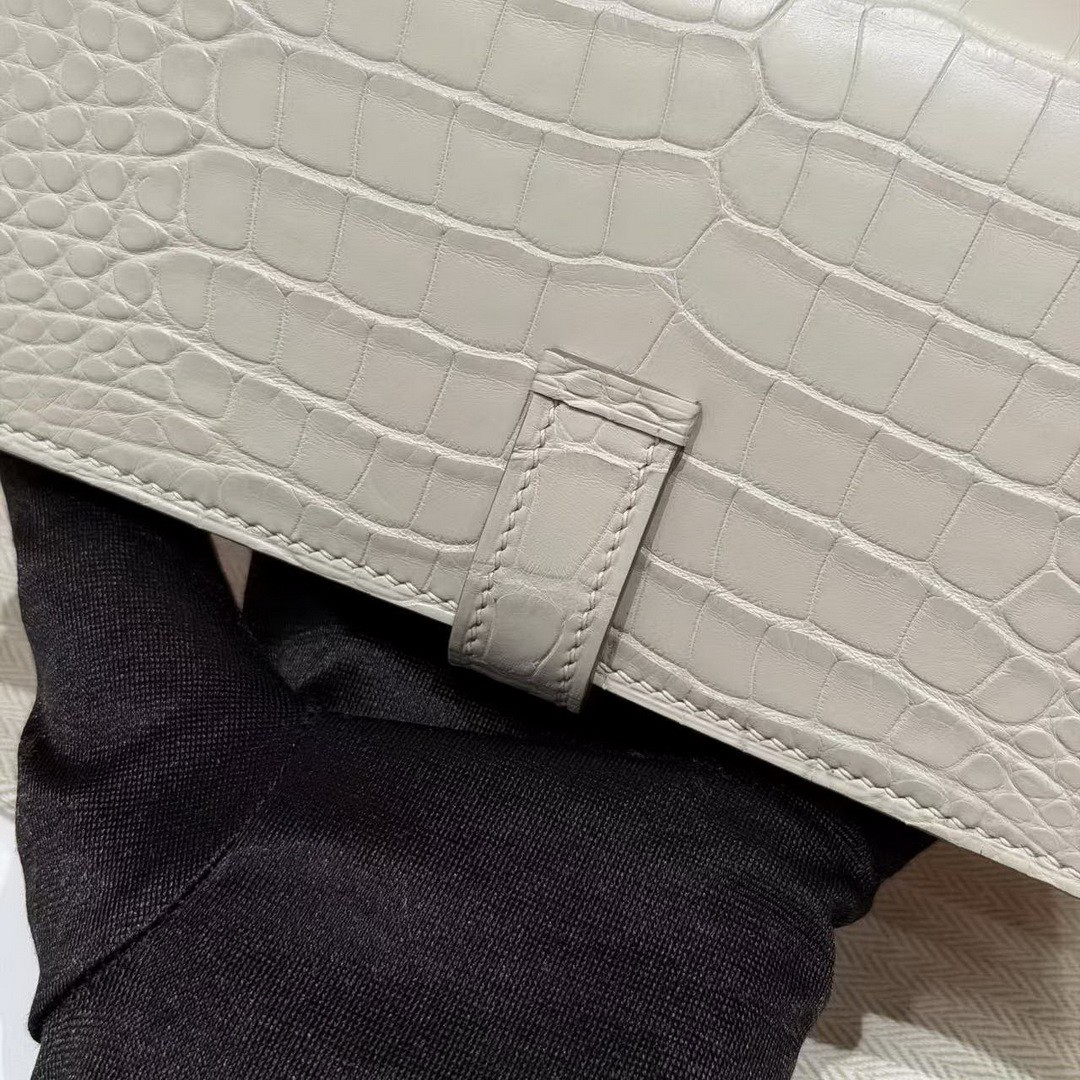 Hermes Bearn Wallet With Gusset Handmade In Alligator Leather Silver Hardware 8L Beton - Image 10