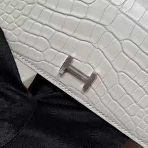 Hermes Bearn Wallet With Gusset Handmade In Alligator Leather Silver Hardware 8L Beton - Image 8