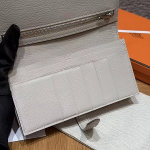 Hermes Bearn Wallet With Gusset Handmade In Alligator Leather Silver Hardware 8L Beton - Image 4