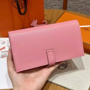 Alternative view of Hermes Bearn Wallet With Gusset Handmade In Chèvre Calfskin Leather Silver Hardware 5p Pink