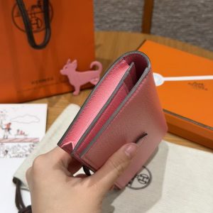 Hermes Bearn Wallet With Gusset Handmade In Chèvre Calfskin Leather Silver Hardware 5p Pink - Image 17