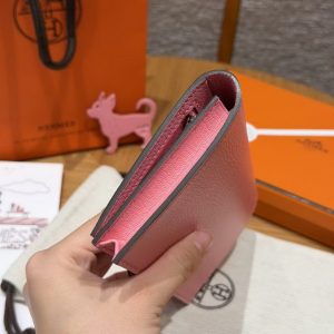 Hermes Bearn Wallet With Gusset Handmade In Chèvre Calfskin Leather Silver Hardware 5p Pink - Image 16