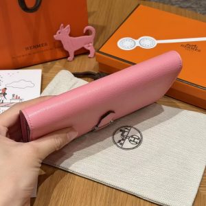 Hermes Bearn Wallet With Gusset Handmade In Chèvre Calfskin Leather Silver Hardware 5p Pink - Image 15