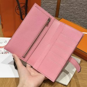 Hermes Bearn Wallet With Gusset Handmade In Chèvre Calfskin Leather Silver Hardware 5p Pink - Image 14