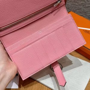 Hermes Bearn Wallet With Gusset Handmade In Chèvre Calfskin Leather Silver Hardware 5p Pink - Image 13