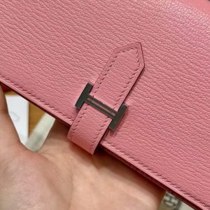 Hermes Bearn Wallet With Gusset Handmade In Chèvre Calfskin Leather Silver Hardware 5p Pink - Image 10