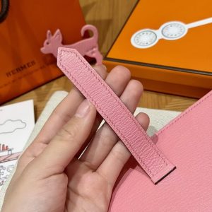Hermes Bearn Wallet With Gusset Handmade In Chèvre Calfskin Leather Silver Hardware 5p Pink - Image 8