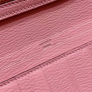Hermes Bearn Wallet With Gusset Handmade In Chèvre Calfskin Leather Silver Hardware 5p Pink - Image 7
