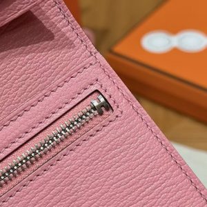 Hermes Bearn Wallet With Gusset Handmade In Chèvre Calfskin Leather Silver Hardware 5p Pink - Image 5