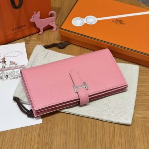 Hermes Bearn Wallet With Gusset Handmade In Chèvre Calfskin Leather Silver Hardware 5p Pink - Image 3