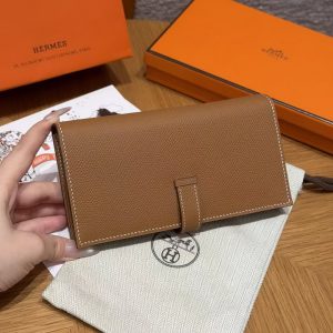 Alternative view of Hermes Bearn Wallet With Gusset Handmade In Epsom Calfskin Leather Gold Hardware 37 Gold