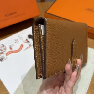 Hermes Bearn Wallet With Gusset Handmade In Epsom Calfskin Leather Gold Hardware 37 Gold - Image 19