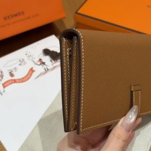Hermes Bearn Wallet With Gusset Handmade In Epsom Calfskin Leather Gold Hardware 37 Gold - Image 18