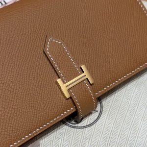 Hermes Bearn Wallet With Gusset Handmade In Epsom Calfskin Leather Gold Hardware 37 Gold - Image 12