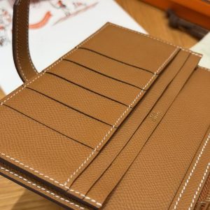 Hermes Bearn Wallet With Gusset Handmade In Epsom Calfskin Leather Gold Hardware 37 Gold - Image 7