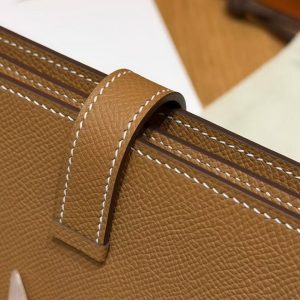 Hermes Bearn Wallet With Gusset Handmade In Epsom Calfskin Leather Gold Hardware 37 Gold - Image 3
