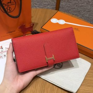 Hermes Bearn Wallet With Gusset Handmade In Epsom Calfskin Leather Gold Hardware A5 Bougainvillier