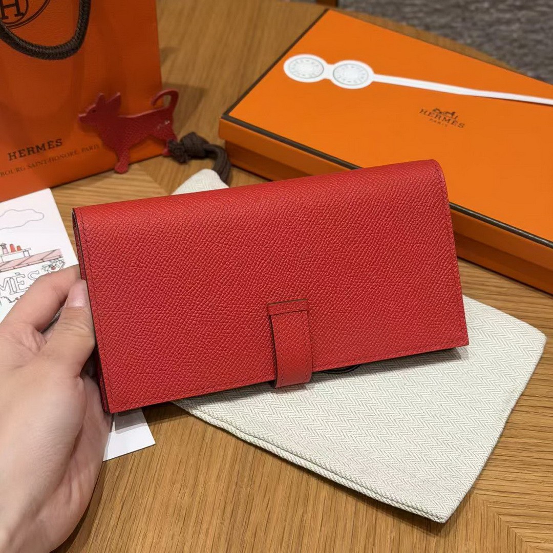 Hermes Bearn Wallet With Gusset Handmade In Epsom Calfskin Leather Gold Hardware A5 Bougainvillier - Image 2