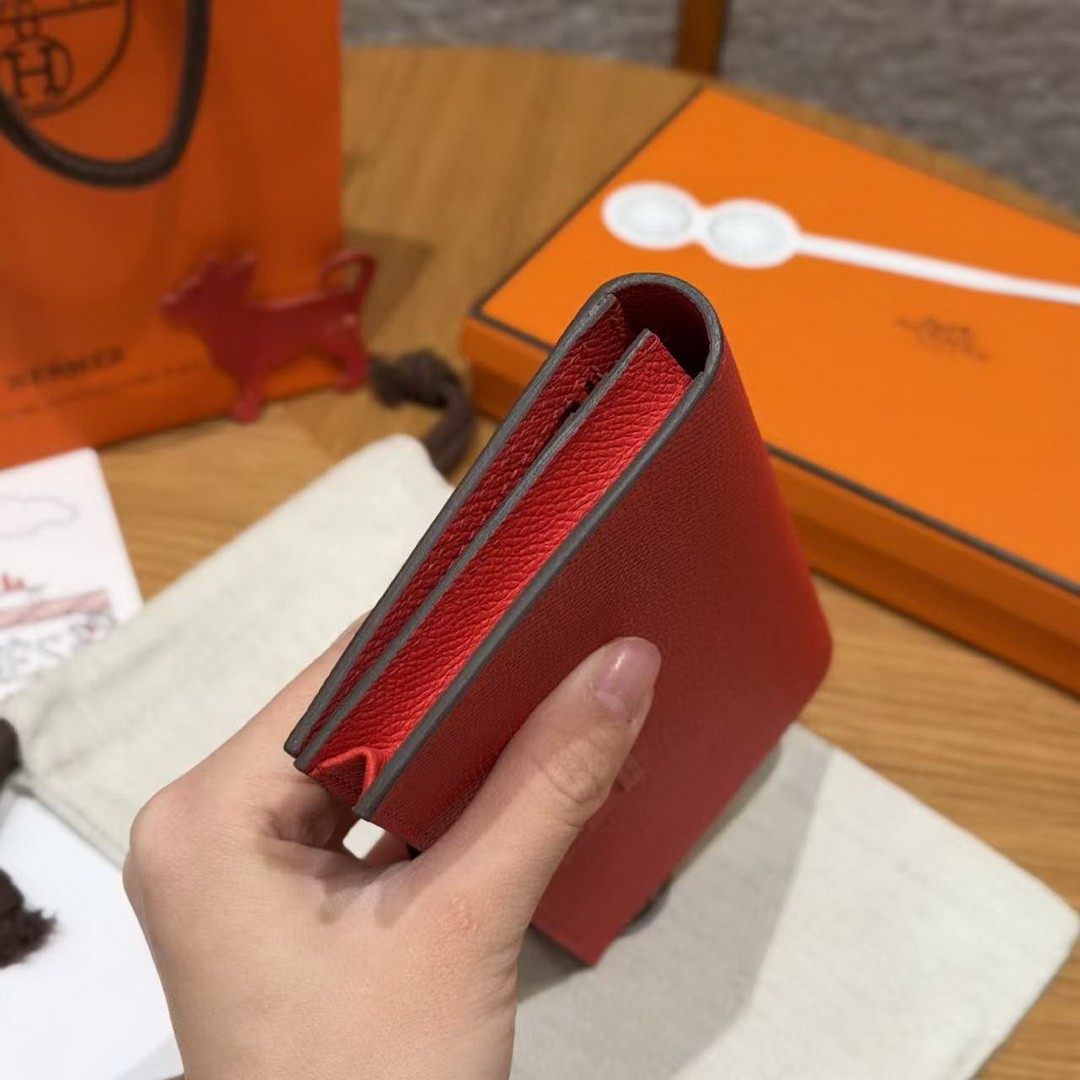 Hermes Bearn Wallet With Gusset Handmade In Epsom Calfskin Leather Gold Hardware A5 Bougainvillier - Image 14