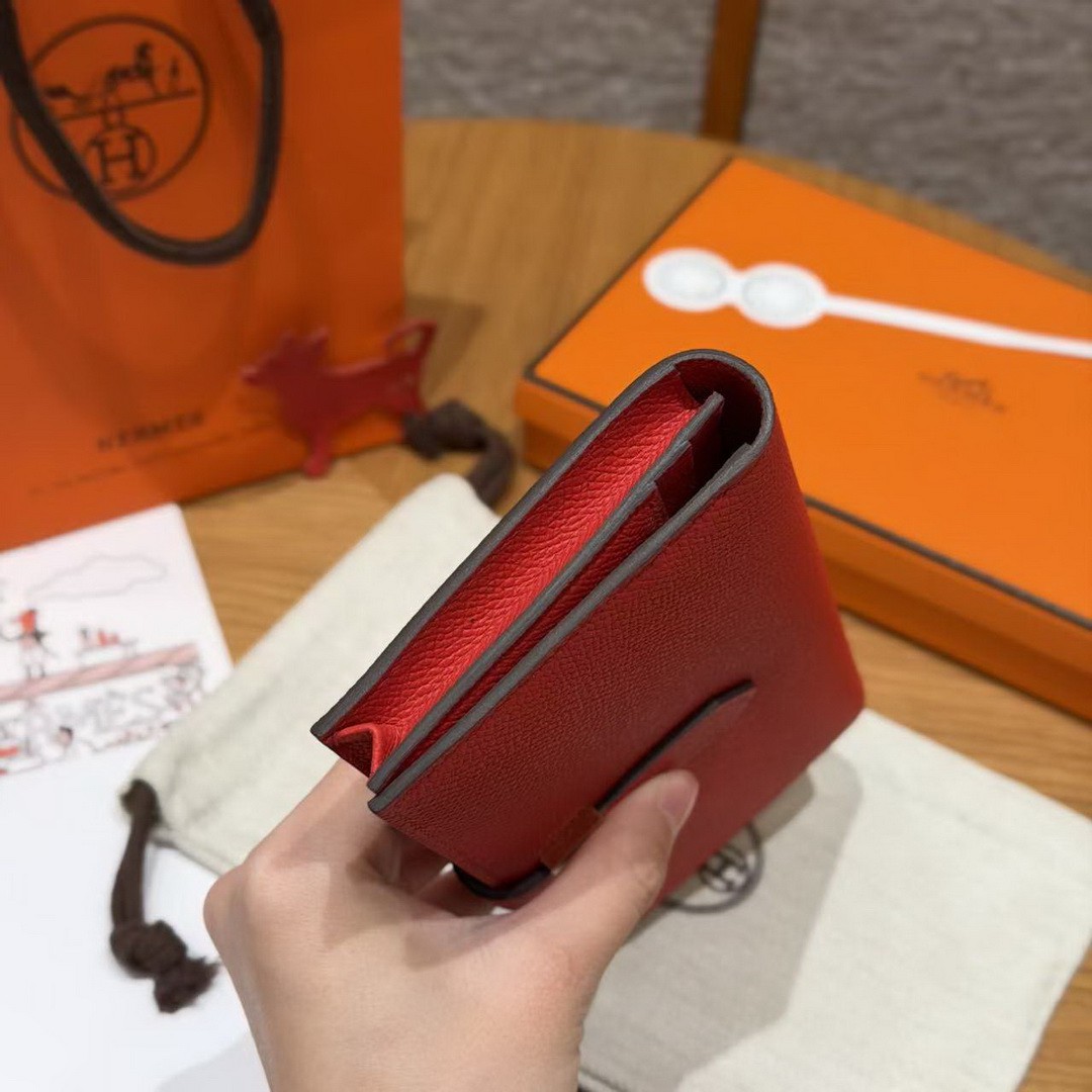 Hermes Bearn Wallet With Gusset Handmade In Epsom Calfskin Leather Gold Hardware A5 Bougainvillier - Image 13