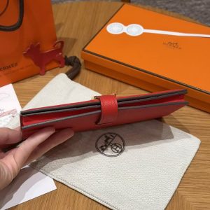 Hermes Bearn Wallet With Gusset Handmade In Epsom Calfskin Leather Gold Hardware A5 Bougainvillier - Image 12