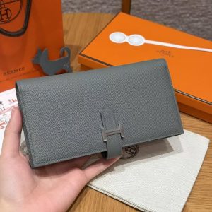 Hermes Bearn Wallet With Gusset Handmade In Epsom Calfskin Leather Silver Hardware 0L Girs Meyer
