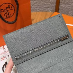 Hermes Bearn Wallet With Gusset Handmade In Epsom Calfskin Leather Silver Hardware 0L Girs Meyer - Image 11